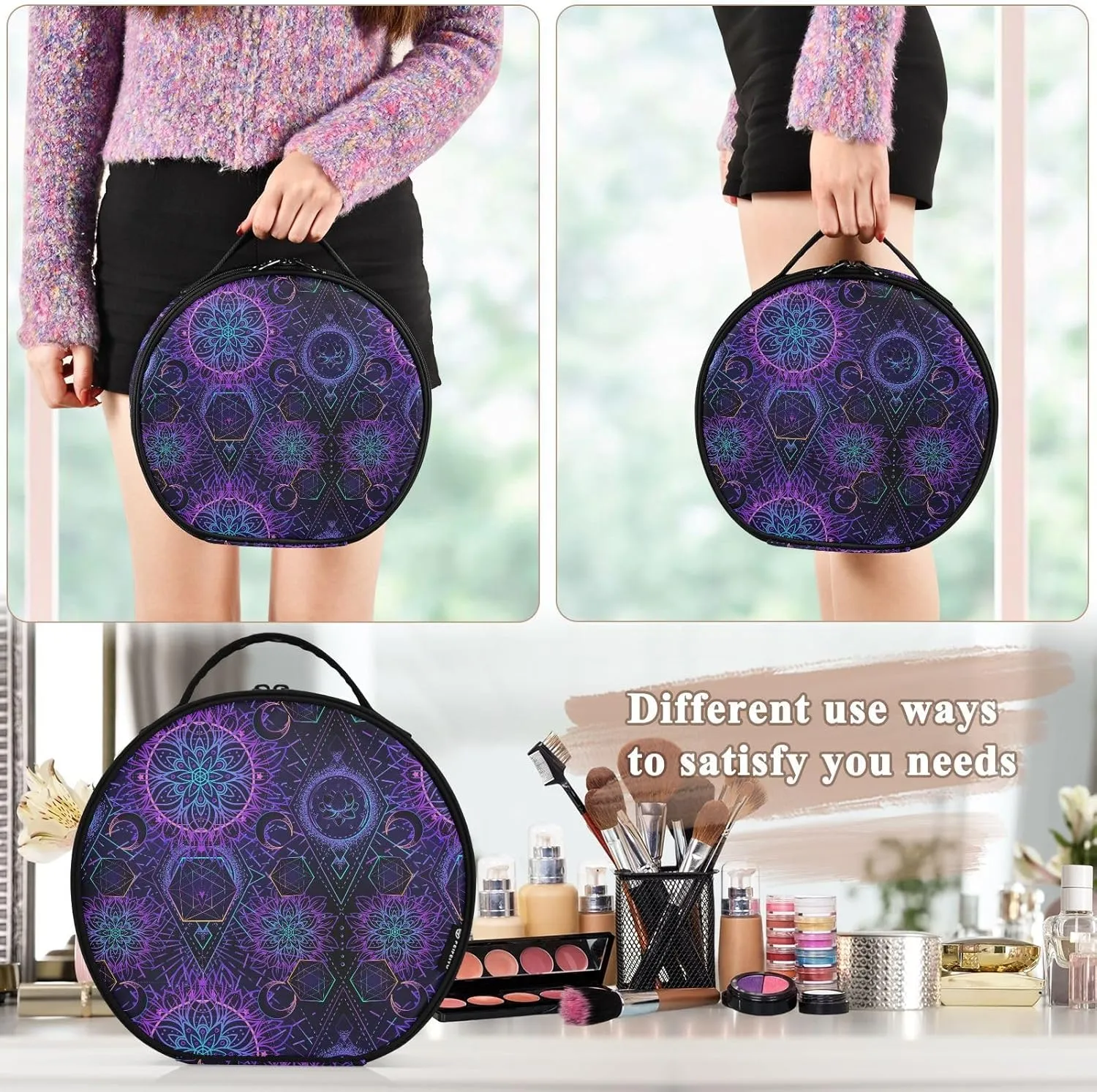 ALAZA Sacred Geometry Makeup Bag Travel Cosmetic Bag Large Toiletry Organizer