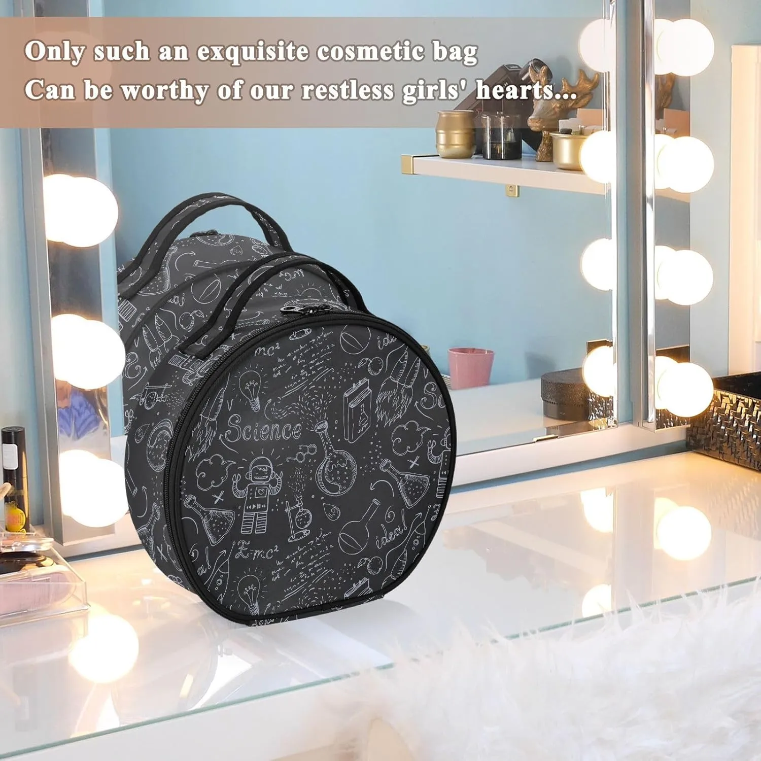 ALAZA Science Lab Objects Doodle Vintage on Blackboard Toiletry Bag Travel Makeup Case Organizer for Women