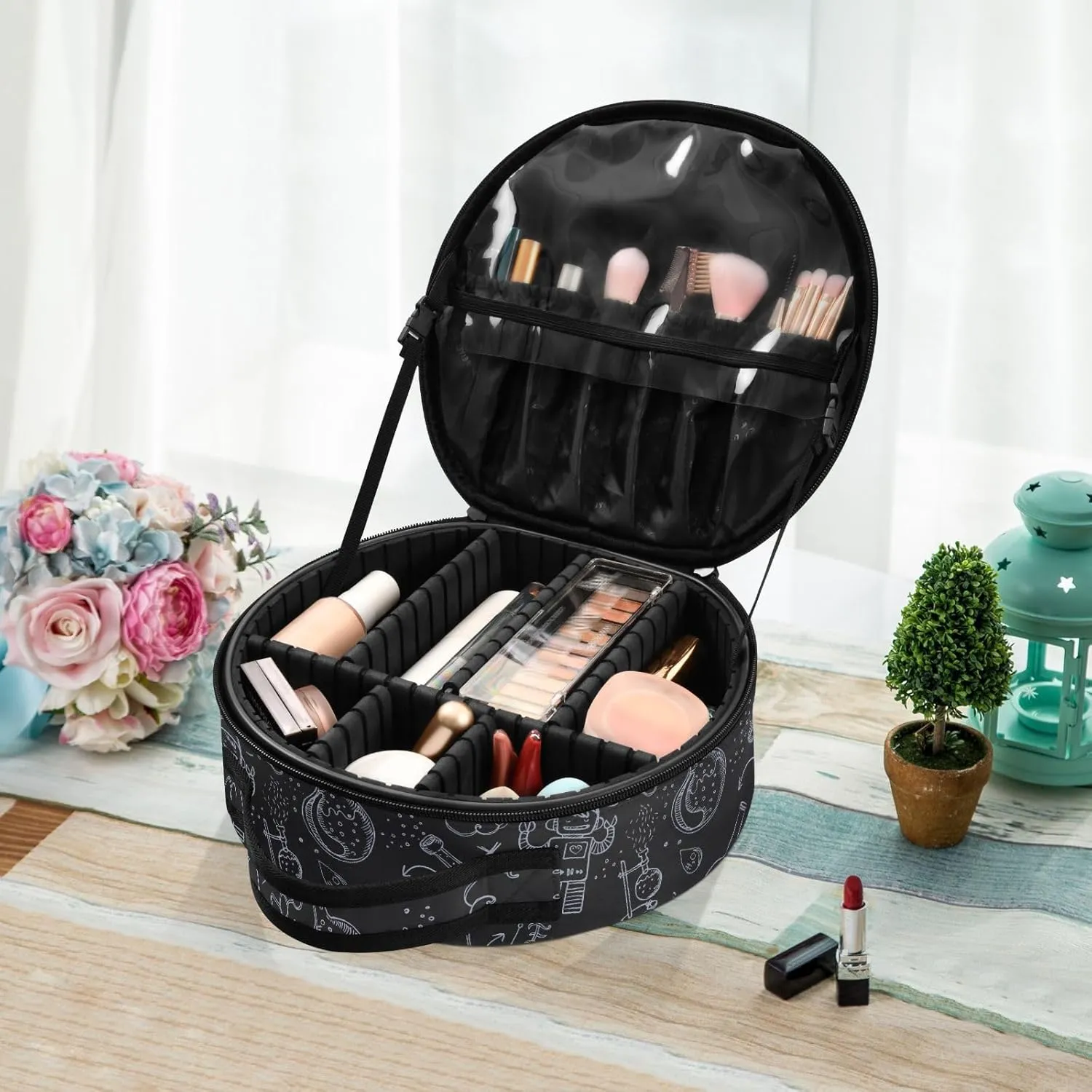 ALAZA Science Lab Objects Doodle Vintage on Blackboard Toiletry Bag Travel Makeup Case Organizer for Women