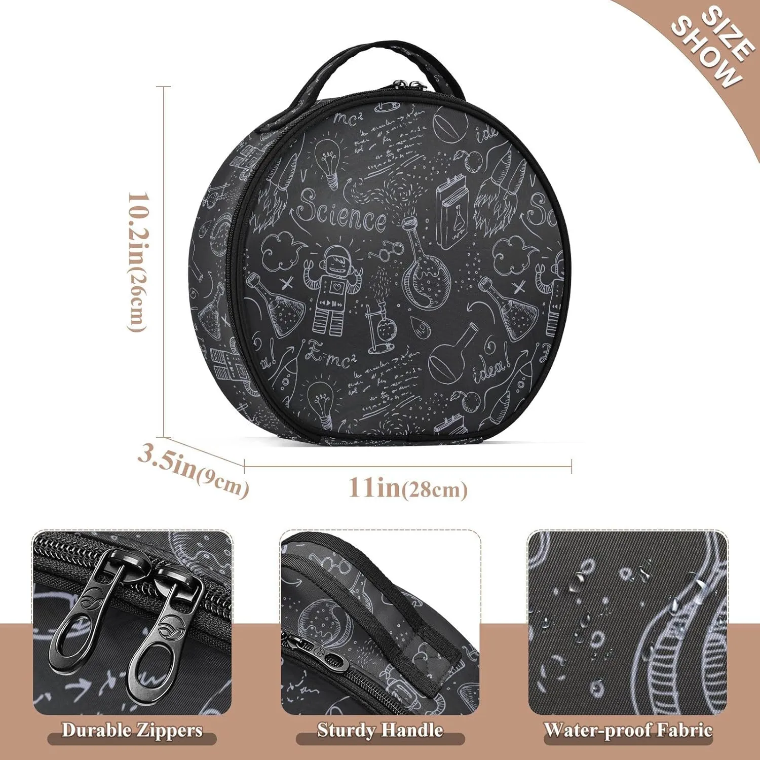 ALAZA Science Lab Objects Doodle Vintage on Blackboard Toiletry Bag Travel Makeup Case Organizer for Women