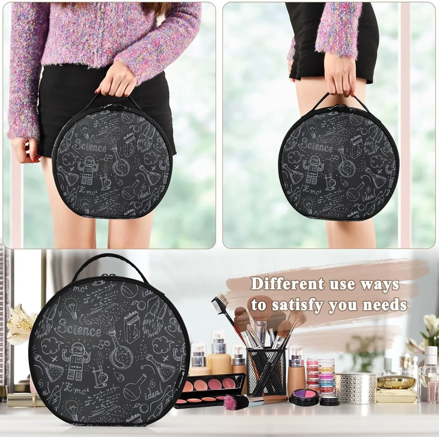 ALAZA Science Lab Objects Doodle Vintage on Blackboard Toiletry Bag Travel Makeup Case Organizer for Women