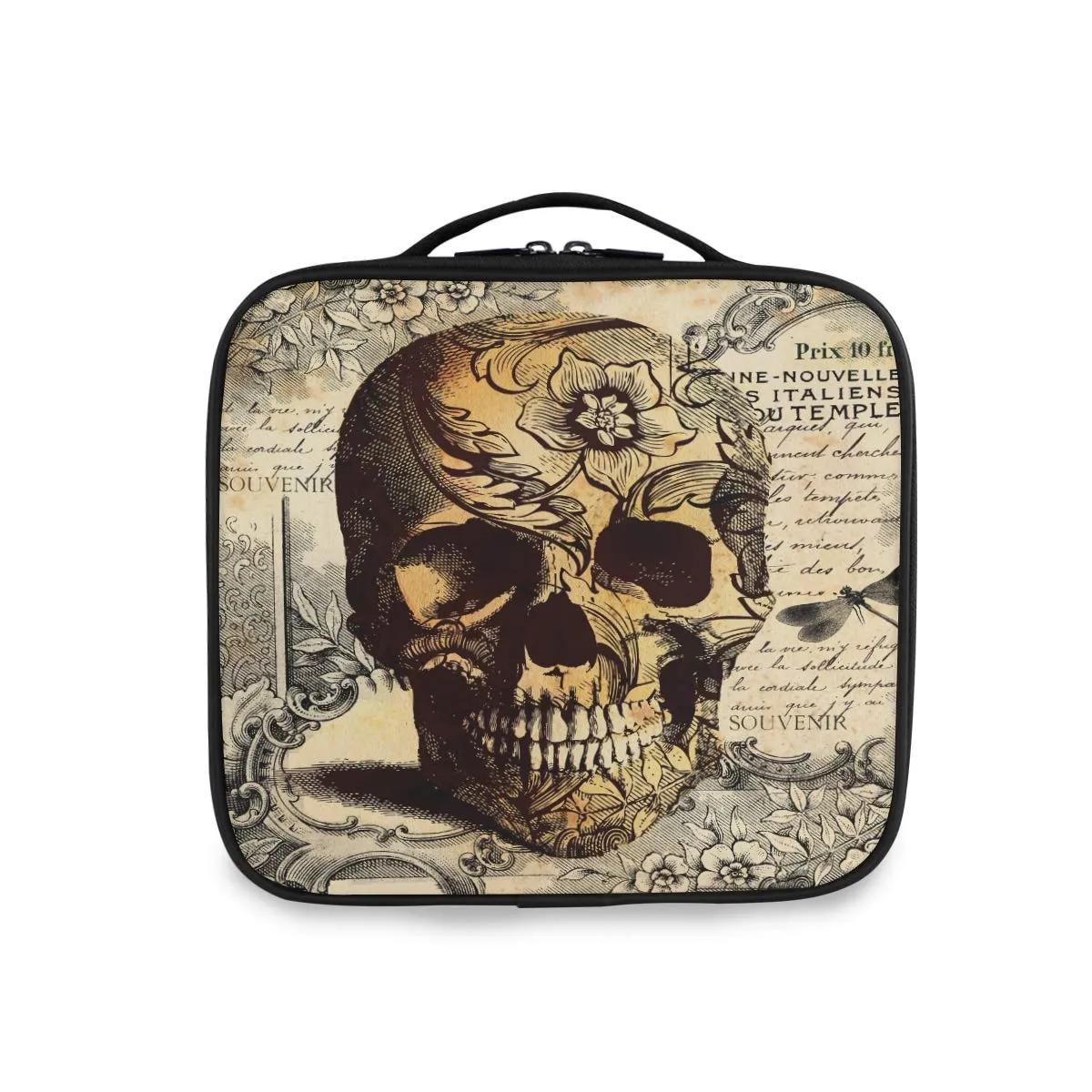 ALAZA Travel Makeup Case, Retro Skull Flower Letter Cosmetic toiletry Travel bag for Women Girls