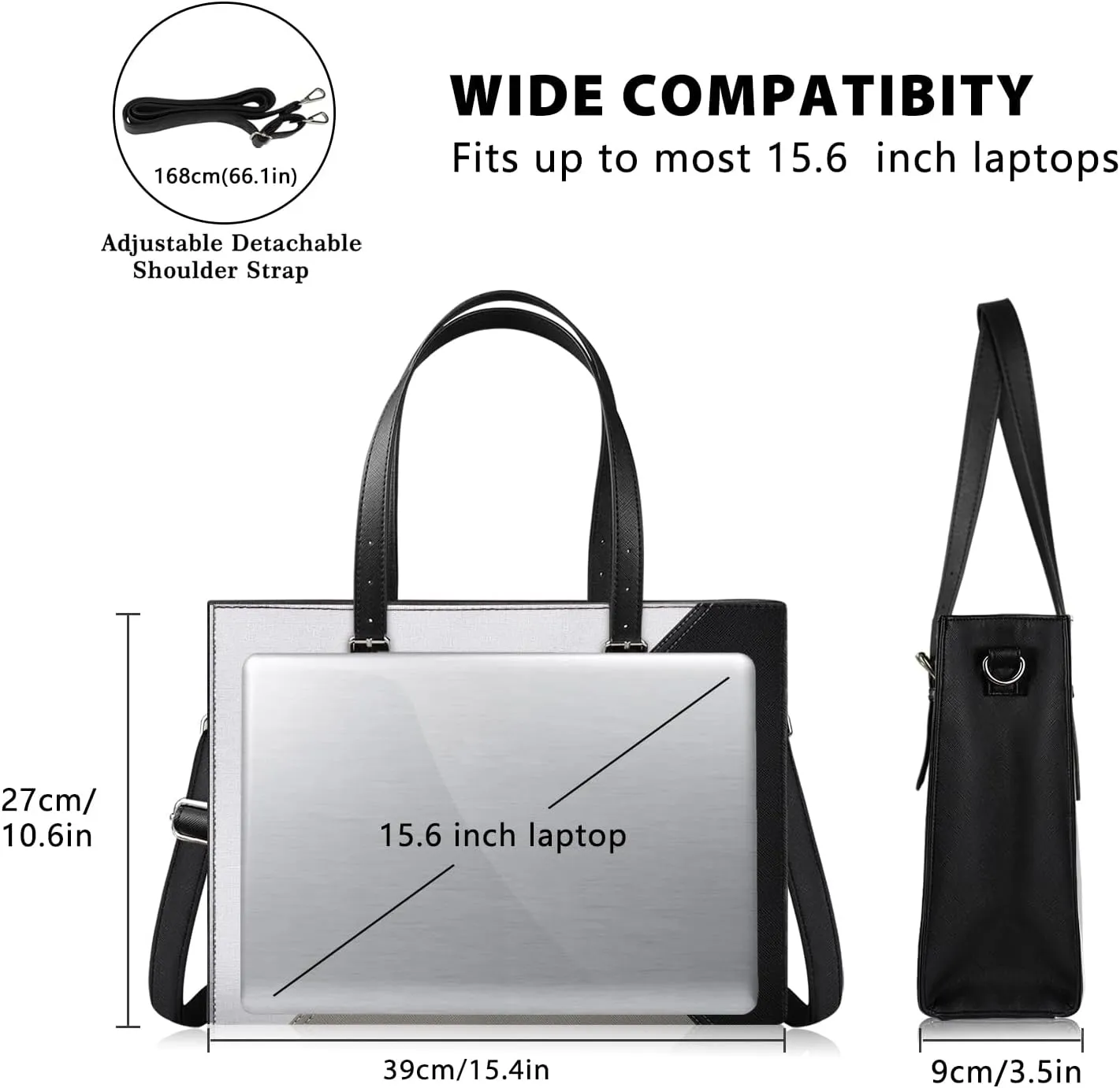 Alfheim Laptop Tote Bag for Women 15.6-16 inch Ladies Shoulder bag with Strap, Travel Business Large PU Leather Briefcase for Office Shopping,Compatible with Macbook Air/Macbook Pro 15.6 inch