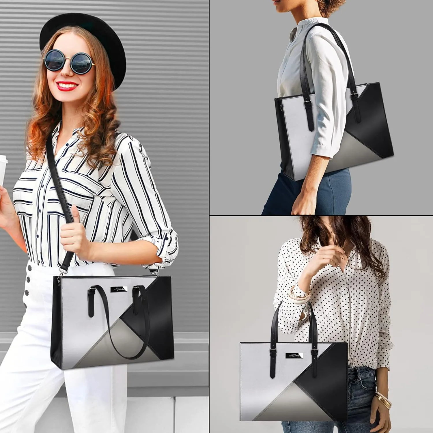 Alfheim Laptop Tote Bag for Women 15.6-16 inch Ladies Shoulder bag with Strap, Travel Business Large PU Leather Briefcase for Office Shopping,Compatible with Macbook Air/Macbook Pro 15.6 inch
