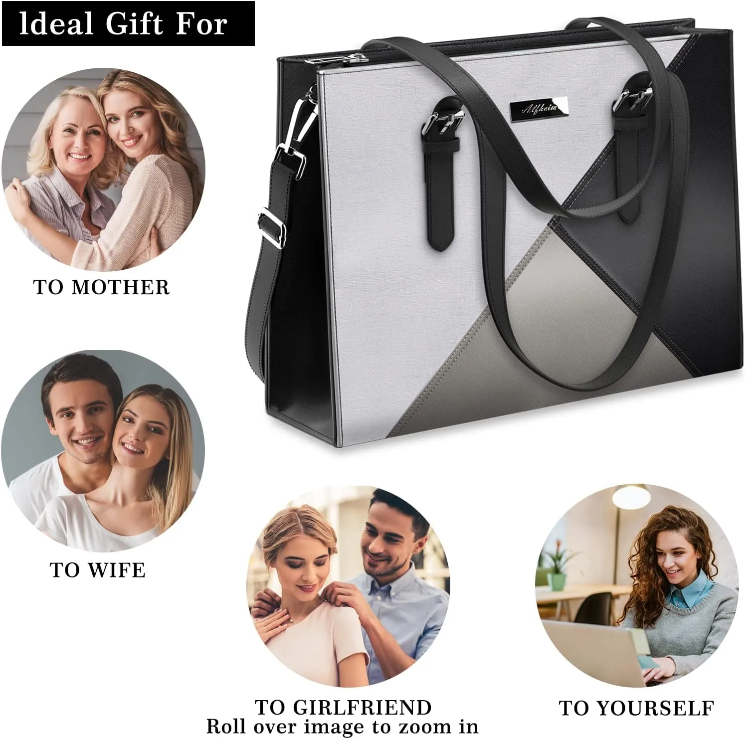 Alfheim Laptop Tote Bag for Women 15.6-16 inch Ladies Shoulder bag with Strap, Travel Business Large PU Leather Briefcase for Office Shopping,Compatible with Macbook Air/Macbook Pro 15.6 inch
