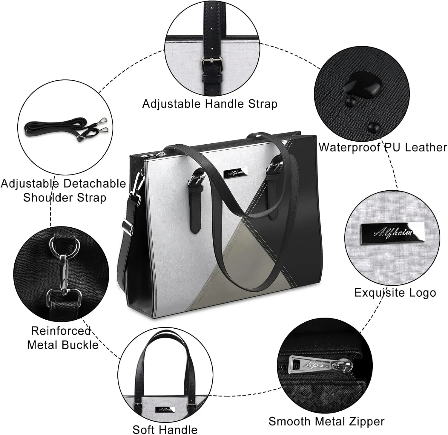 Alfheim Laptop Tote Bag for Women 15.6-16 inch Ladies Shoulder bag with Strap, Travel Business Large PU Leather Briefcase for Office Shopping,Compatible with Macbook Air/Macbook Pro 15.6 inch