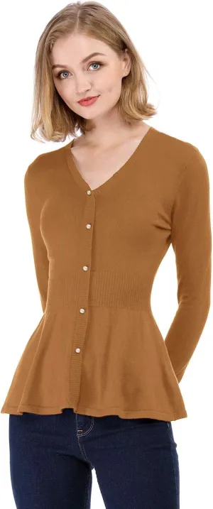 Allegra K Women's Peplum Sweater Ribbed V Neck Long Sleeve Knit Peplum Tops