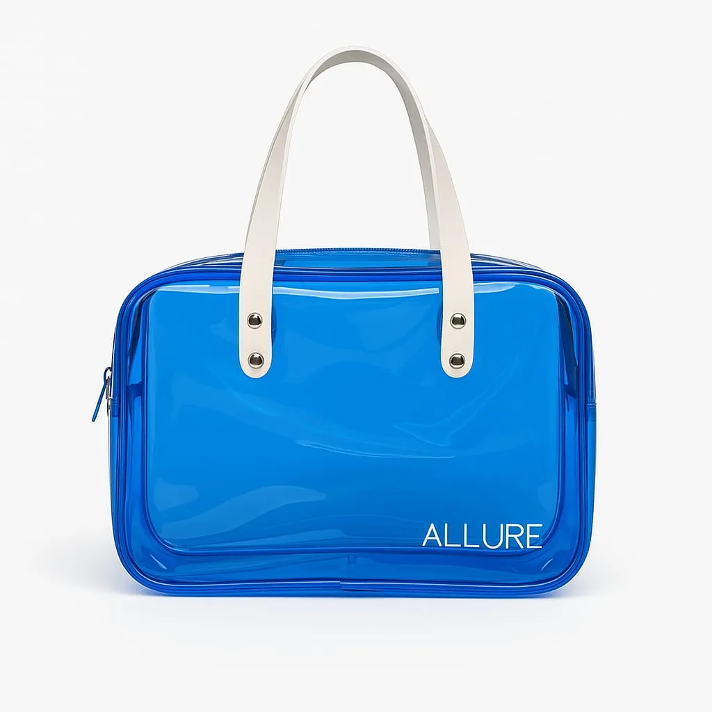 Allure Transparent Blue Travel Toiletry Bag with White Handles (AHBB_04)