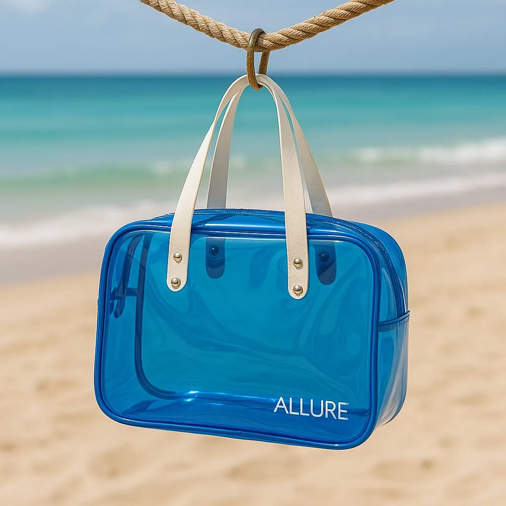 Allure Transparent Blue Travel Toiletry Bag with White Handles (AHBB_04)