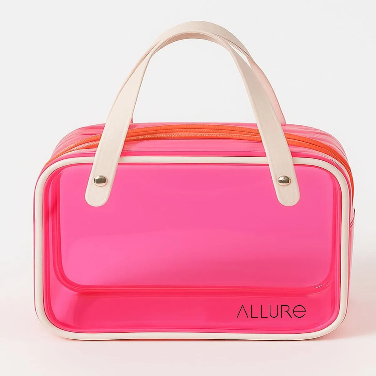 Allure Transparent Pink Travel Toiletry Bag with White Handles (AHBP_06)