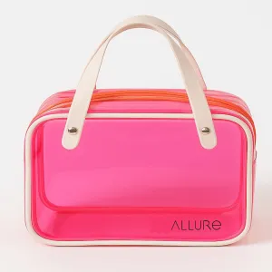 Allure Transparent Pink Travel Toiletry Bag with White Handles (AHBP_06)