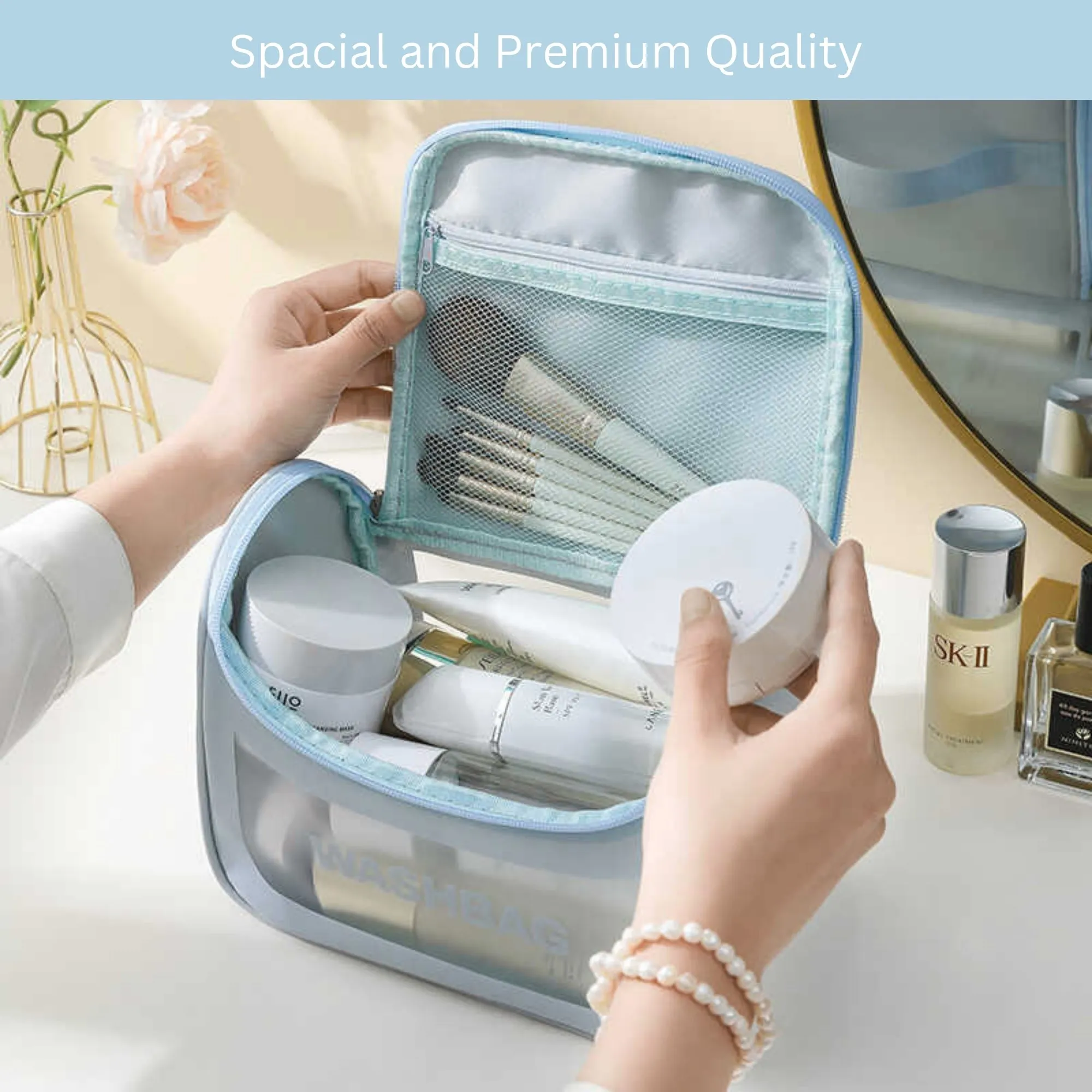 Allure Transparent Travel Toiletry Bag - Blue