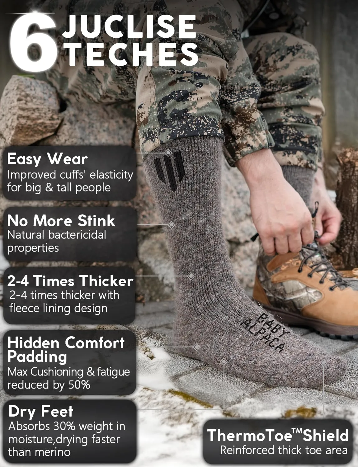 Alpaca Wool Boot Socks 2 pairs for Men and Women,Thick Thermal Winter Socks Cold Weather Hunting Hiking,Moisture Wicking