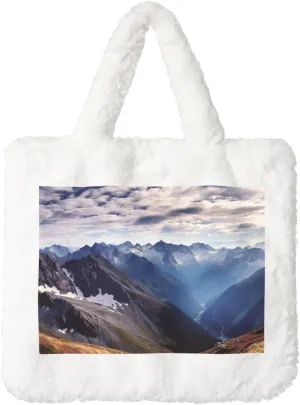 Alps Panorama Plush Shoulder Bag Faux Fur Handbag Cute Fuzzy Tote Bag Women Ladies Underarm Bag For Autumn And Winter