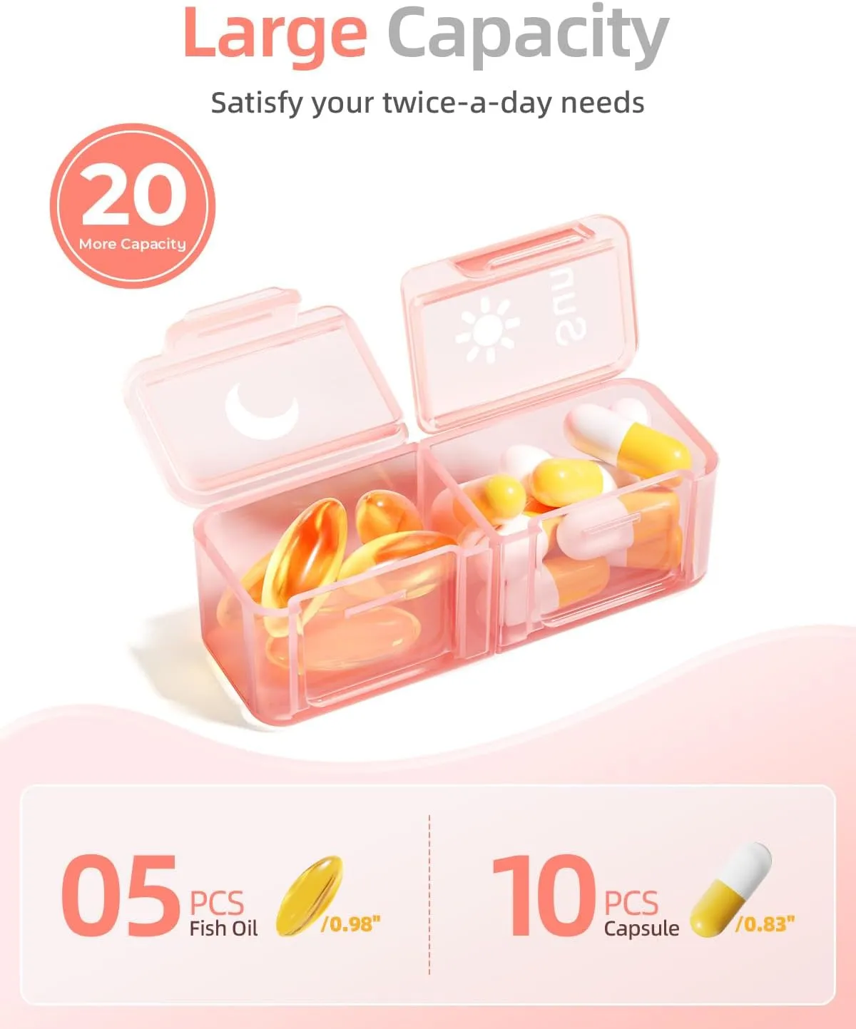 AM PM Pill Organizer 2 Times A Day, 7 Day Pill Box Weekly Pill Organizer Travel with Separate Container, Portable Daily Medicine Planner Dispenser Case for Vitamin, Fish Oils, Supplements（Rose Pink）