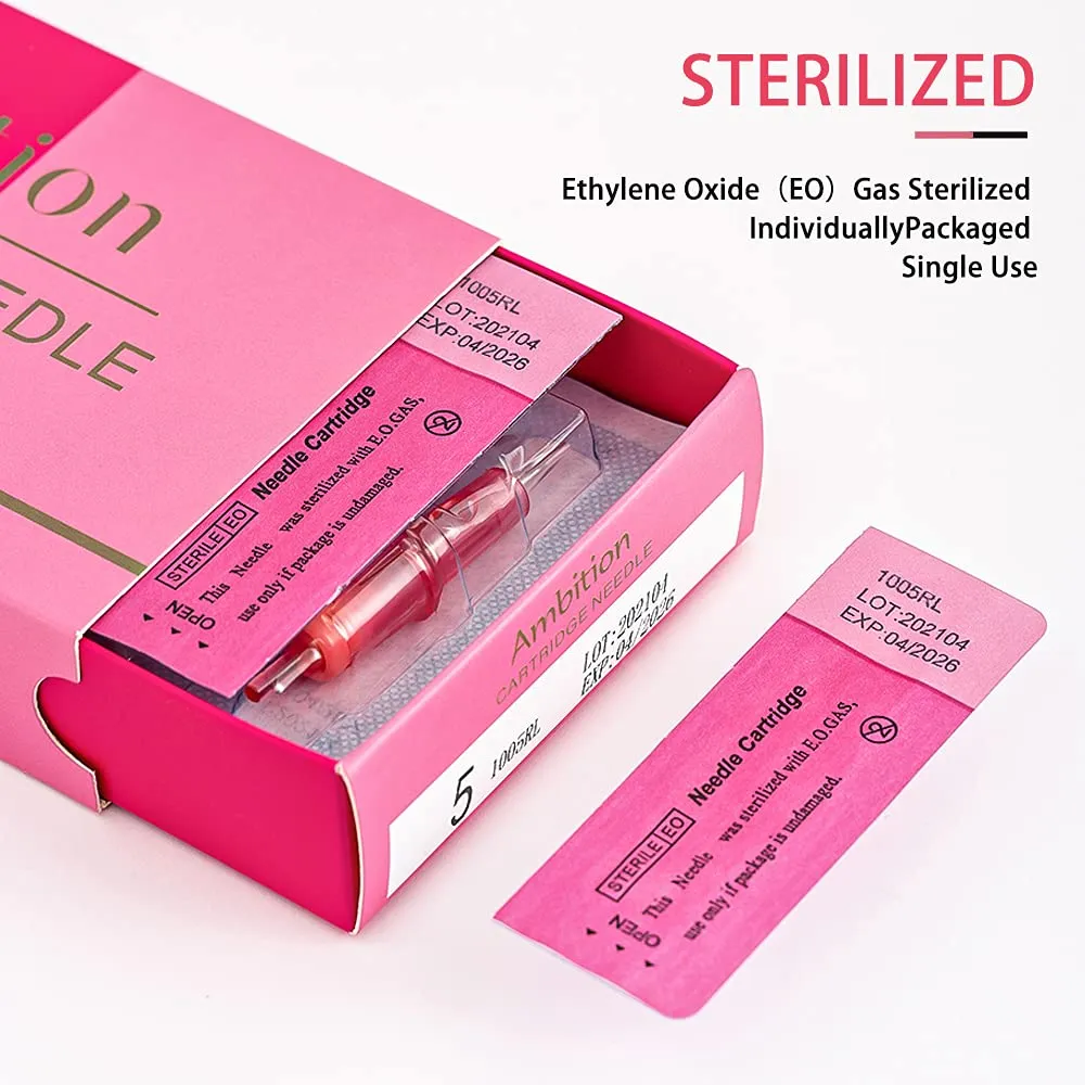 Ambition 20Pcs Disposable Tattoo Cartridge Needles Regular 1RL - 0.35MM Permanent Makeup Eyebrows Eyeliner Lips & SMP Tattoo Cartridge Supplies for Rotary Tattoo Pen Machine (1201RL)