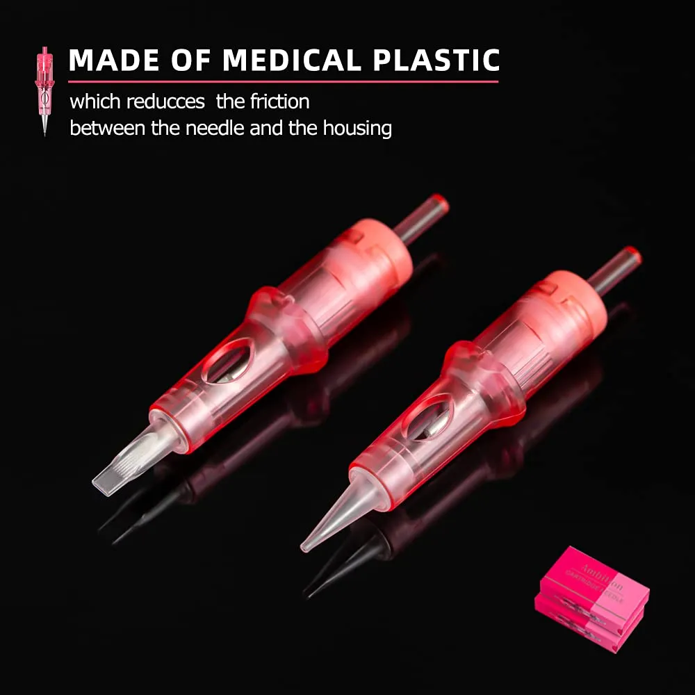 Ambition 20Pcs Disposable Tattoo Cartridge Needles Regular 1RL - 0.35MM Permanent Makeup Eyebrows Eyeliner Lips & SMP Tattoo Cartridge Supplies for Rotary Tattoo Pen Machine (1201RL)