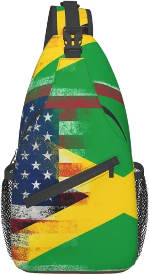 American Flag and Jamaican Flag Hiking Daypacks Cross-body Sling Backpack for Men Women Outdoor Cycling Hiking Travel