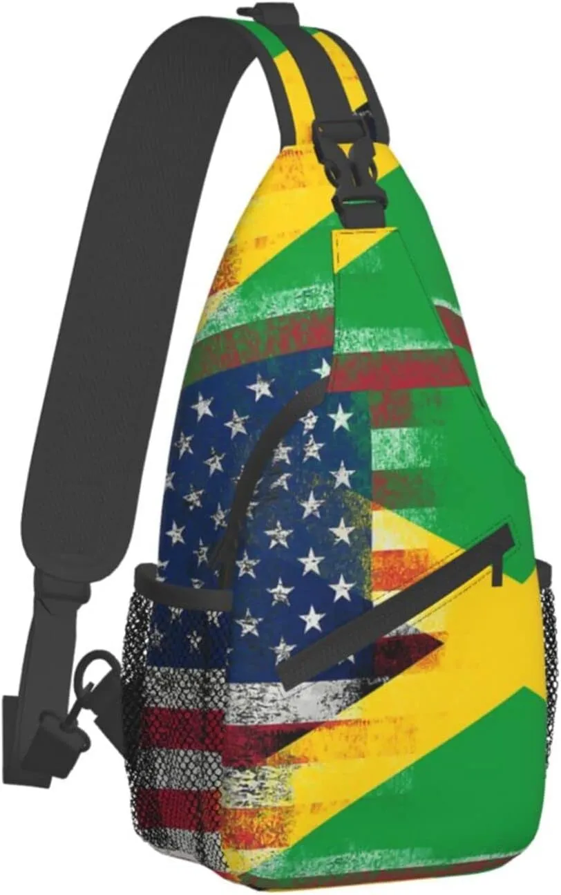 American Flag and Jamaican Flag Hiking Daypacks Cross-body Sling Backpack for Men Women Outdoor Cycling Hiking Travel
