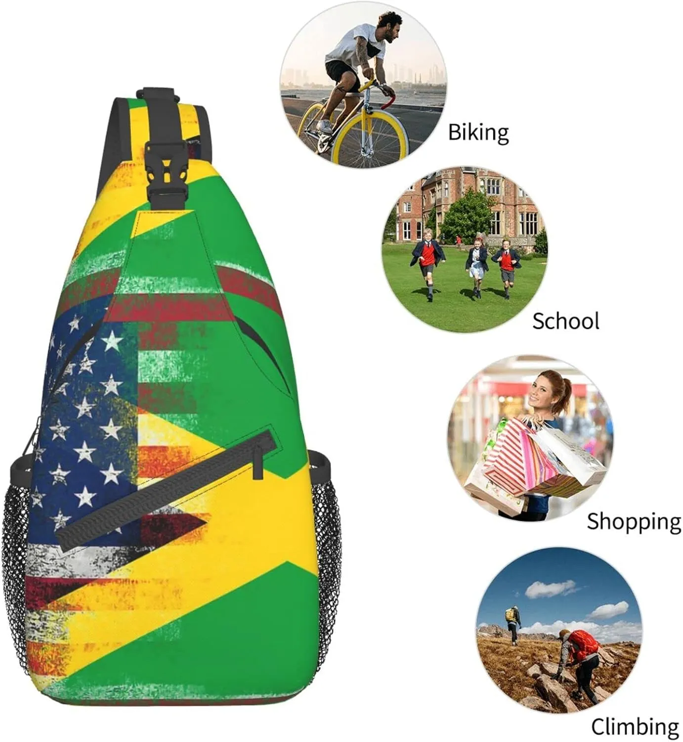 American Flag and Jamaican Flag Hiking Daypacks Cross-body Sling Backpack for Men Women Outdoor Cycling Hiking Travel