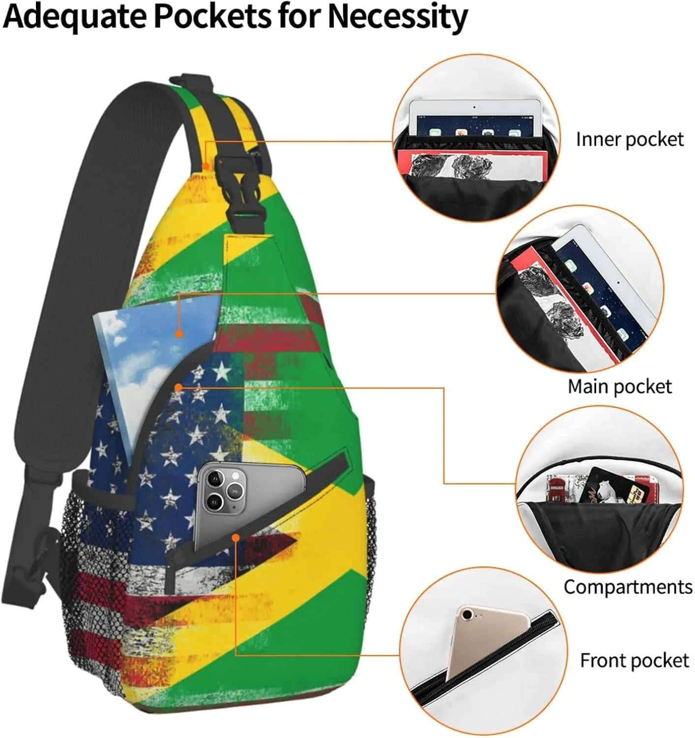 American Flag and Jamaican Flag Hiking Daypacks Cross-body Sling Backpack for Men Women Outdoor Cycling Hiking Travel
