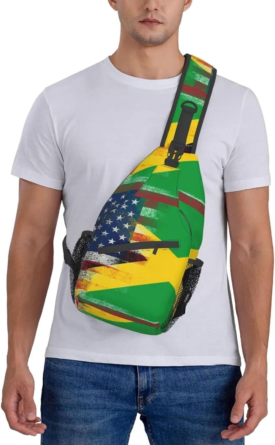 American Flag and Jamaican Flag Hiking Daypacks Cross-body Sling Backpack for Men Women Outdoor Cycling Hiking Travel