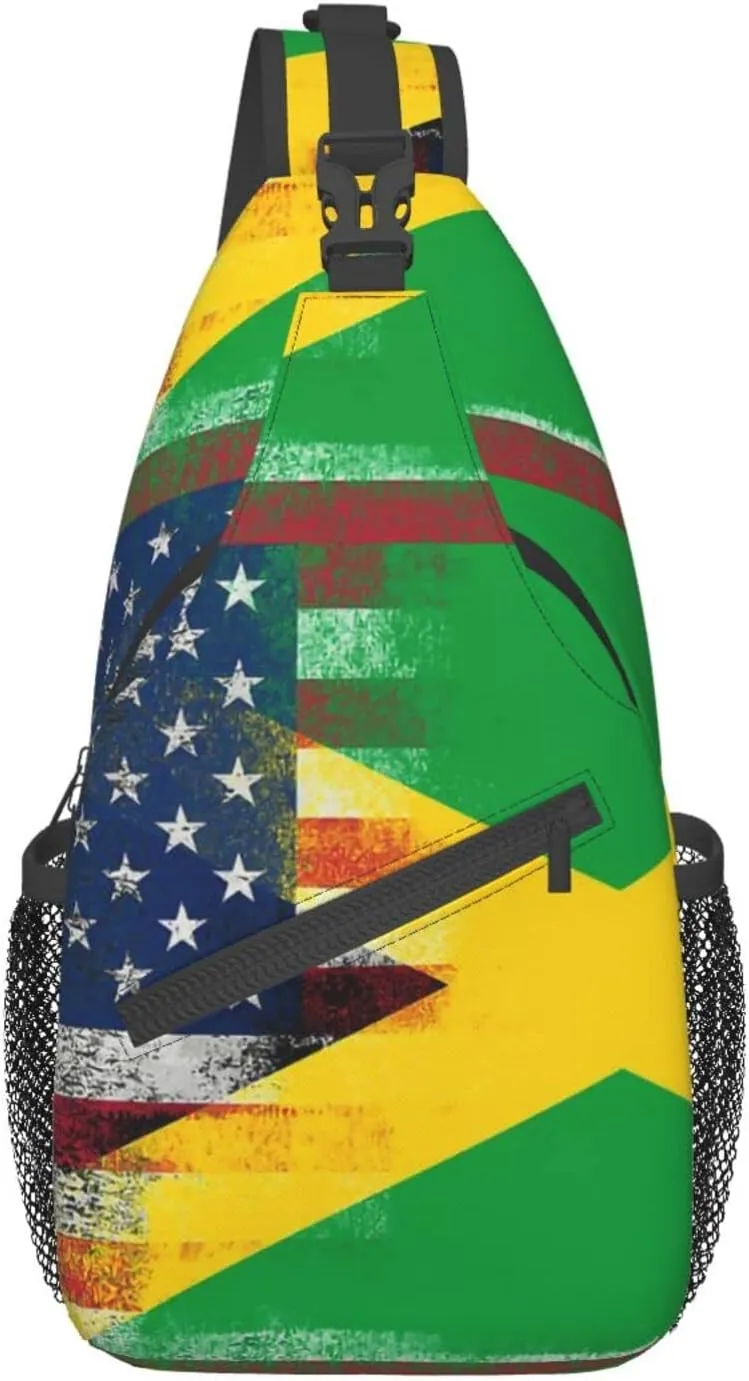 American Flag and Jamaican Flag Hiking Daypacks Cross-body Sling Backpack for Men Women Outdoor Cycling Hiking Travel