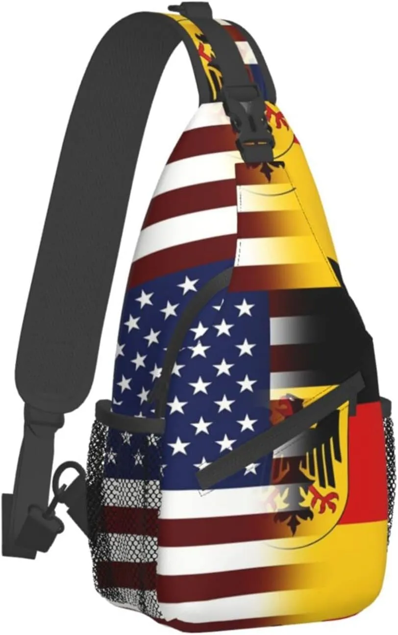 American German Flag Hiking Daypacks Cross-body Sling Backpack for Men Women Outdoor Cycling Hiking Travel
