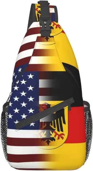 American German Flag Hiking Daypacks Cross-body Sling Backpack for Men Women Outdoor Cycling Hiking Travel