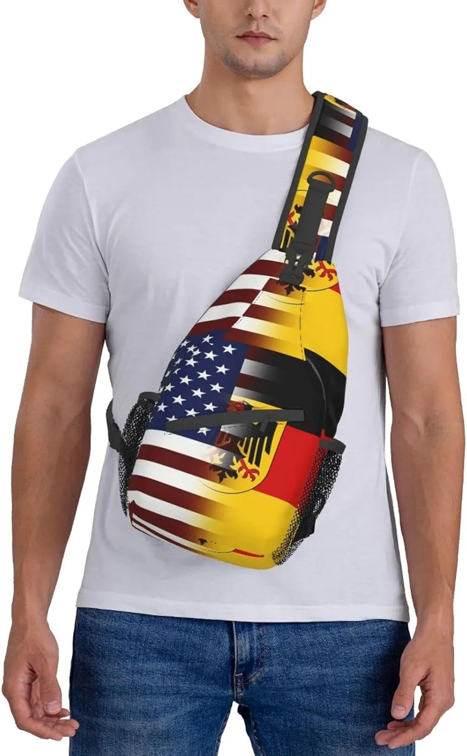 American German Flag Hiking Daypacks Cross-body Sling Backpack for Men Women Outdoor Cycling Hiking Travel