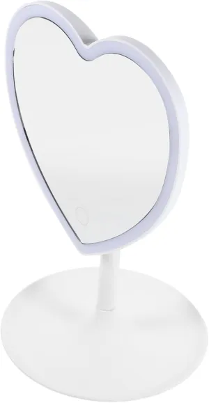 Amosfun Lighted Heart Shaped LED Makeup Mirror Brightness Portable Desktop Vanity Mirror for Home Use High Definition Clarity Compact Design for Travel and Everyday Makeup Application