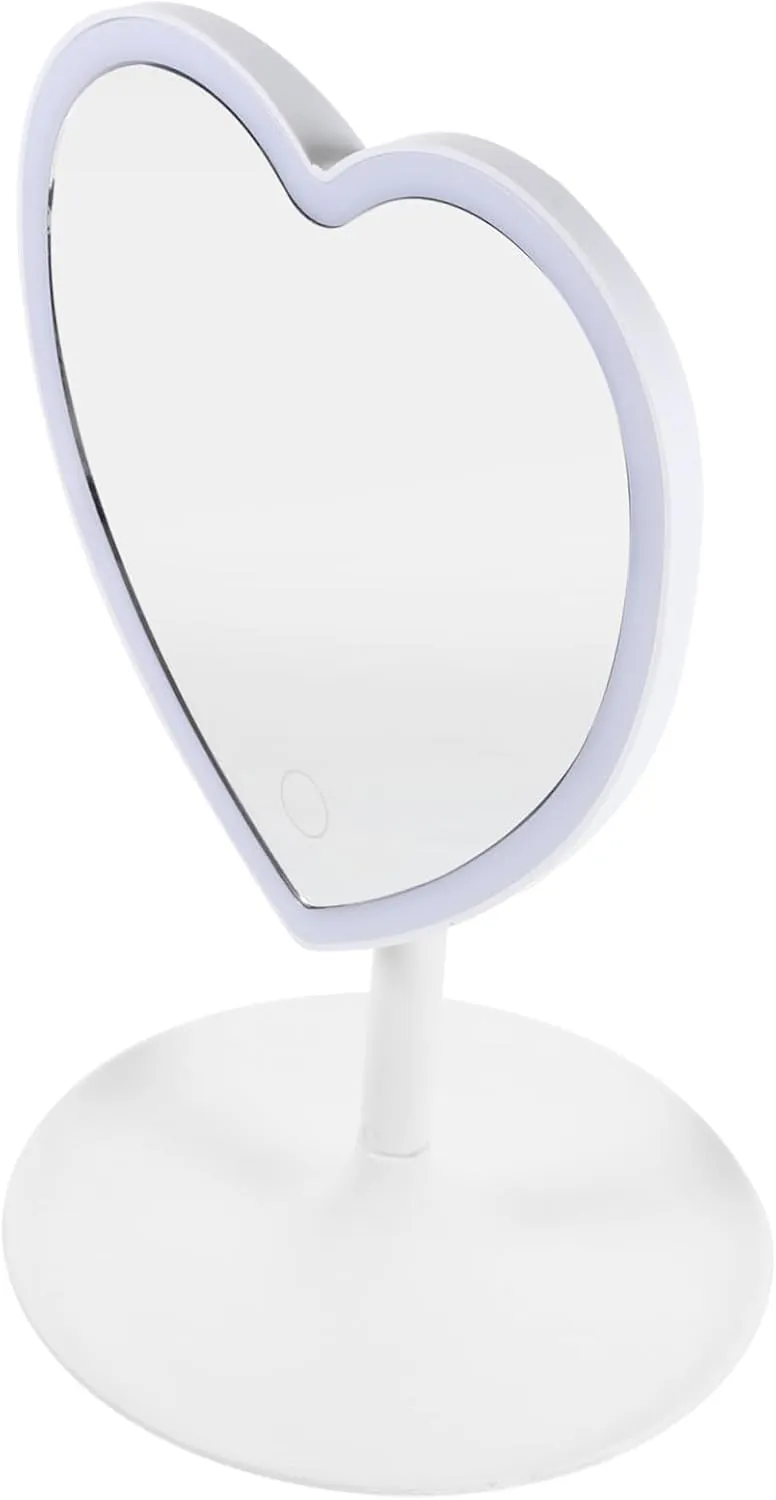 Amosfun Lighted Heart Shaped LED Makeup Mirror Brightness Portable Desktop Vanity Mirror for Home Use High Definition Clarity Compact Design for Travel and Everyday Makeup Application