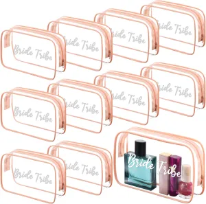 Amylove 10 Pcs Bride Cosmetic Bag Clear Makeup Bags Toiletry Makeup Travel Cosmetic Bag Clear PVC Bags for Wedding Party Bridesmaid Proposal Bridal Gift(Pink)