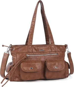 Angel Kiss Handbags for Women Soft Vegan Leather Purses Multiple Pockets Shoulder Bags Ladies Roomy Zippers Tote Bag