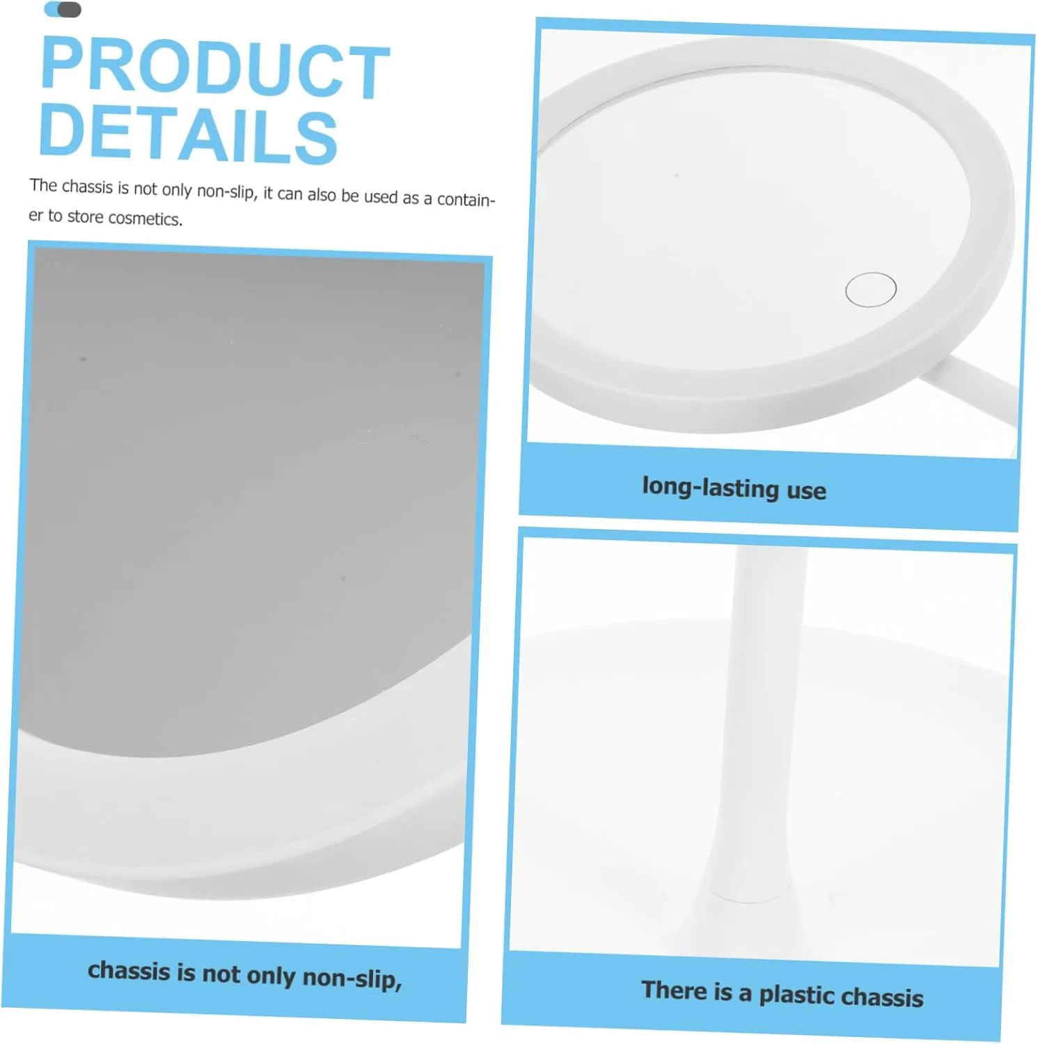 Angoily LED Smart Makeup Mirror 360° Adjustable 1200mAh Battery Non-Slip Base Cosmetics Storage Brightness Control