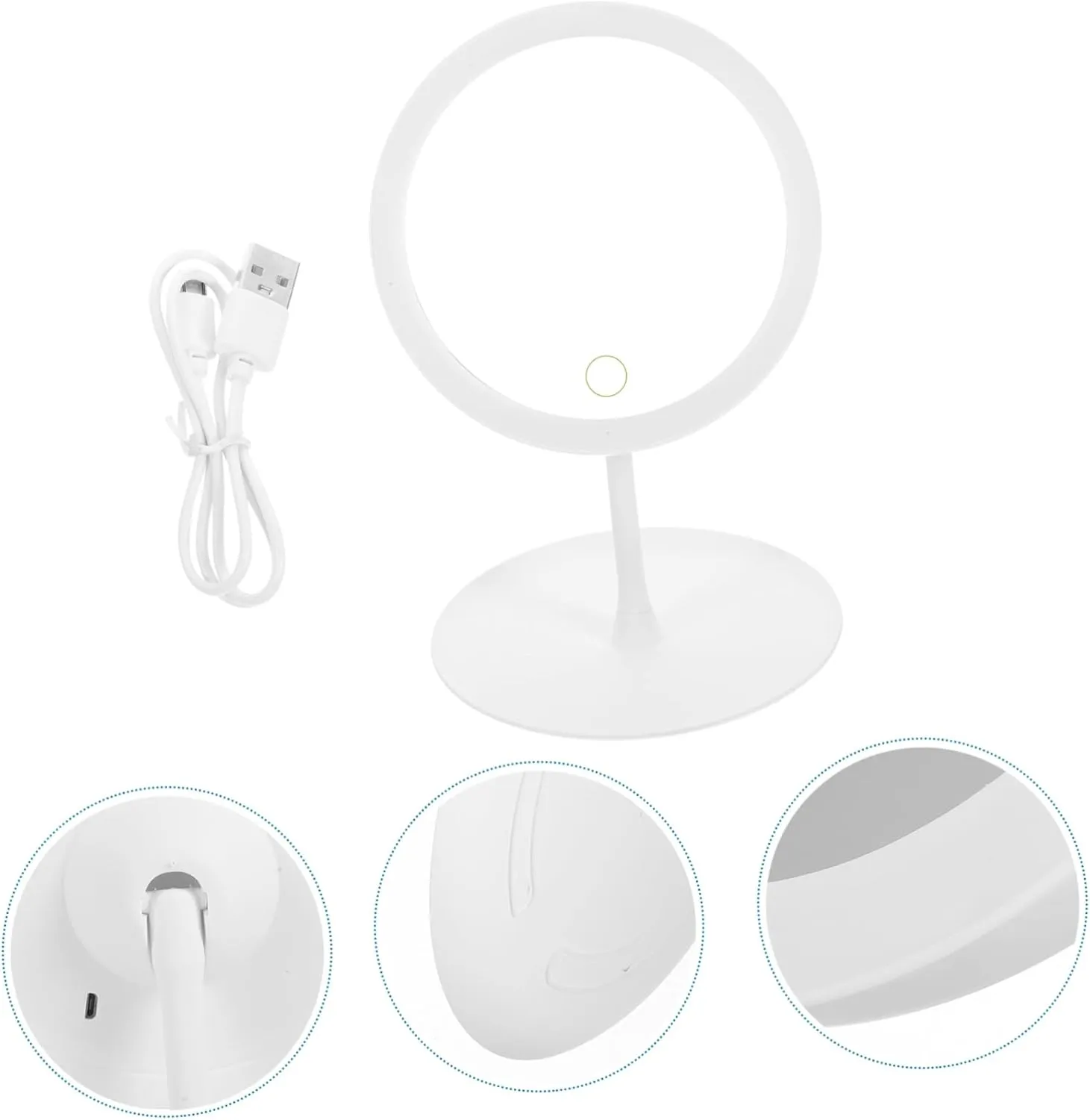 Angoily LED Smart Makeup Mirror 360° Adjustable 1200mAh Battery Non-Slip Base Cosmetics Storage Brightness Control