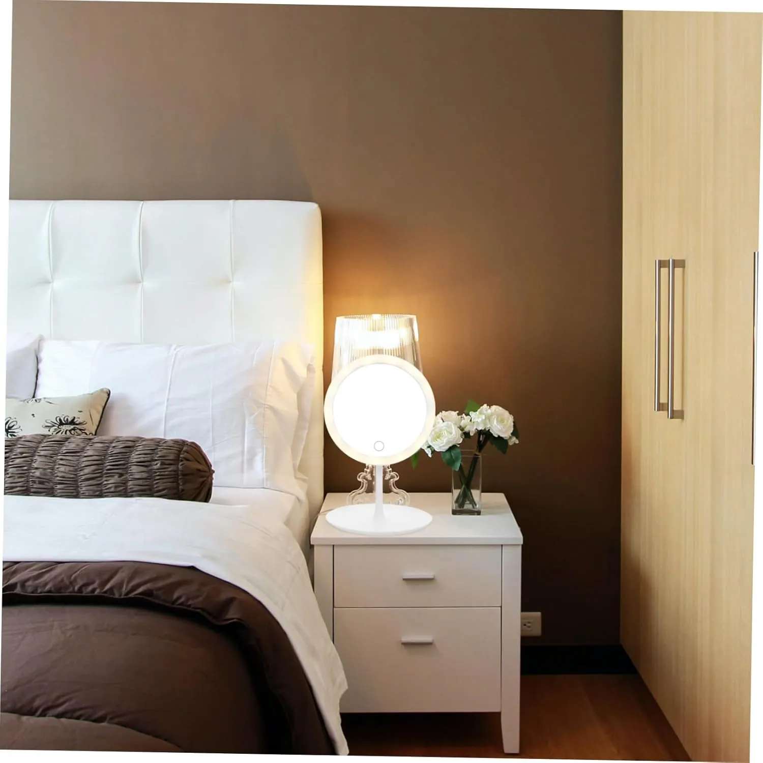 Angoily LED Smart Makeup Mirror 360° Adjustable 1200mAh Battery Non-Slip Base Cosmetics Storage Brightness Control