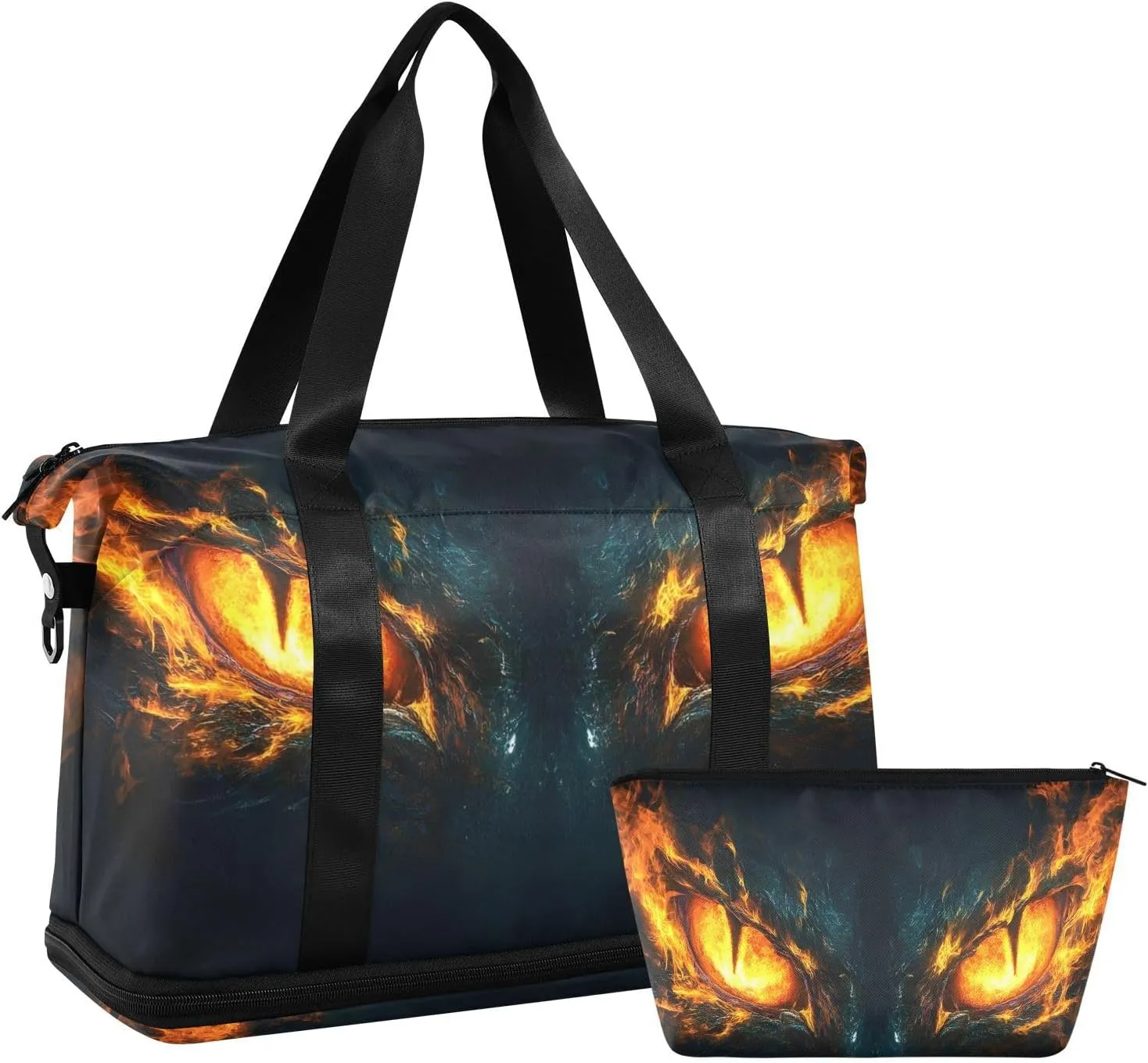 Angry Fire Dragon Eyes Gym Bag for Women Sport Travel Duffel Bag Shoulder Weekender Overnight Bags with Wet Pocket & Shoe Compartment