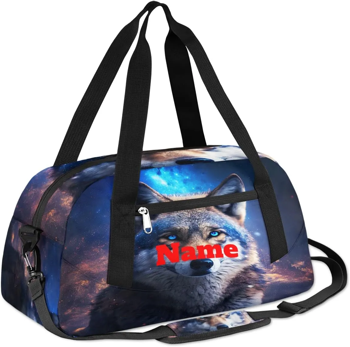 Animal Fire Wolf Starry Sky Custom Name Kids Duffel Bags Personalized Customized Gifts Sports Gym Bag Girls Dance Bag Overnight Weekender Sleepover Carry On Travel Tote Bag for Boys Girls