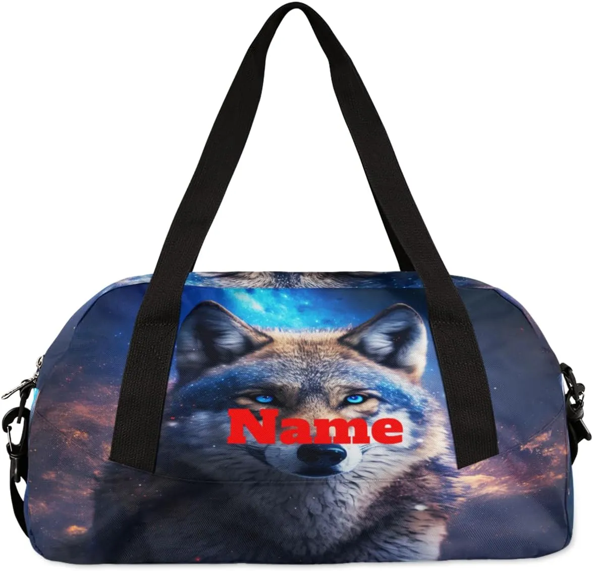 Animal Fire Wolf Starry Sky Custom Name Kids Duffel Bags Personalized Customized Gifts Sports Gym Bag Girls Dance Bag Overnight Weekender Sleepover Carry On Travel Tote Bag for Boys Girls