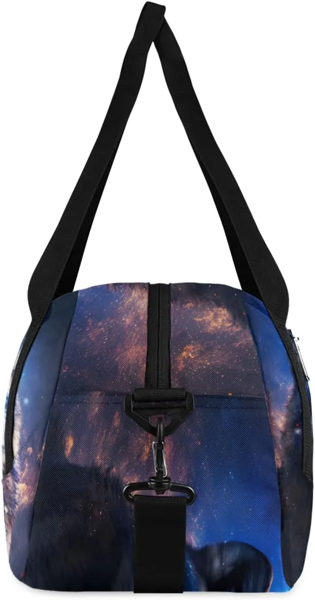 Animal Fire Wolf Starry Sky Custom Name Kids Duffel Bags Personalized Customized Gifts Sports Gym Bag Girls Dance Bag Overnight Weekender Sleepover Carry On Travel Tote Bag for Boys Girls