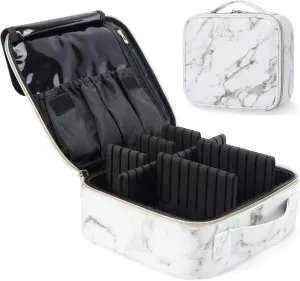 ANKUER Travel Makeup Case: Large Cosmetic Bag with Brush Organizer Portable Makeup Bag for Women and Girls Cosmetic Case with Adjustable Dividers (Marble)