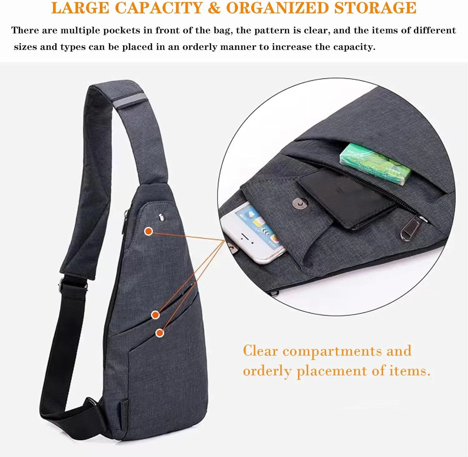 Anti-Theft Crossbody Bag for Women Men, Waterproof Shoulder Backpack Sling Chest Crossbody Bag Casual Daypack