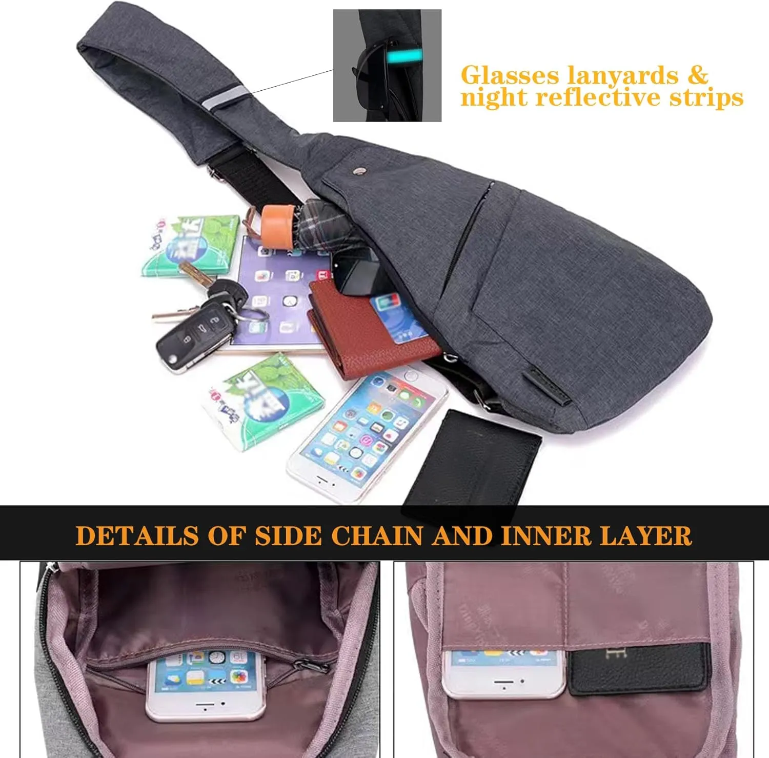 Anti-Theft Crossbody Bag for Women Men, Waterproof Shoulder Backpack Sling Chest Crossbody Bag Casual Daypack