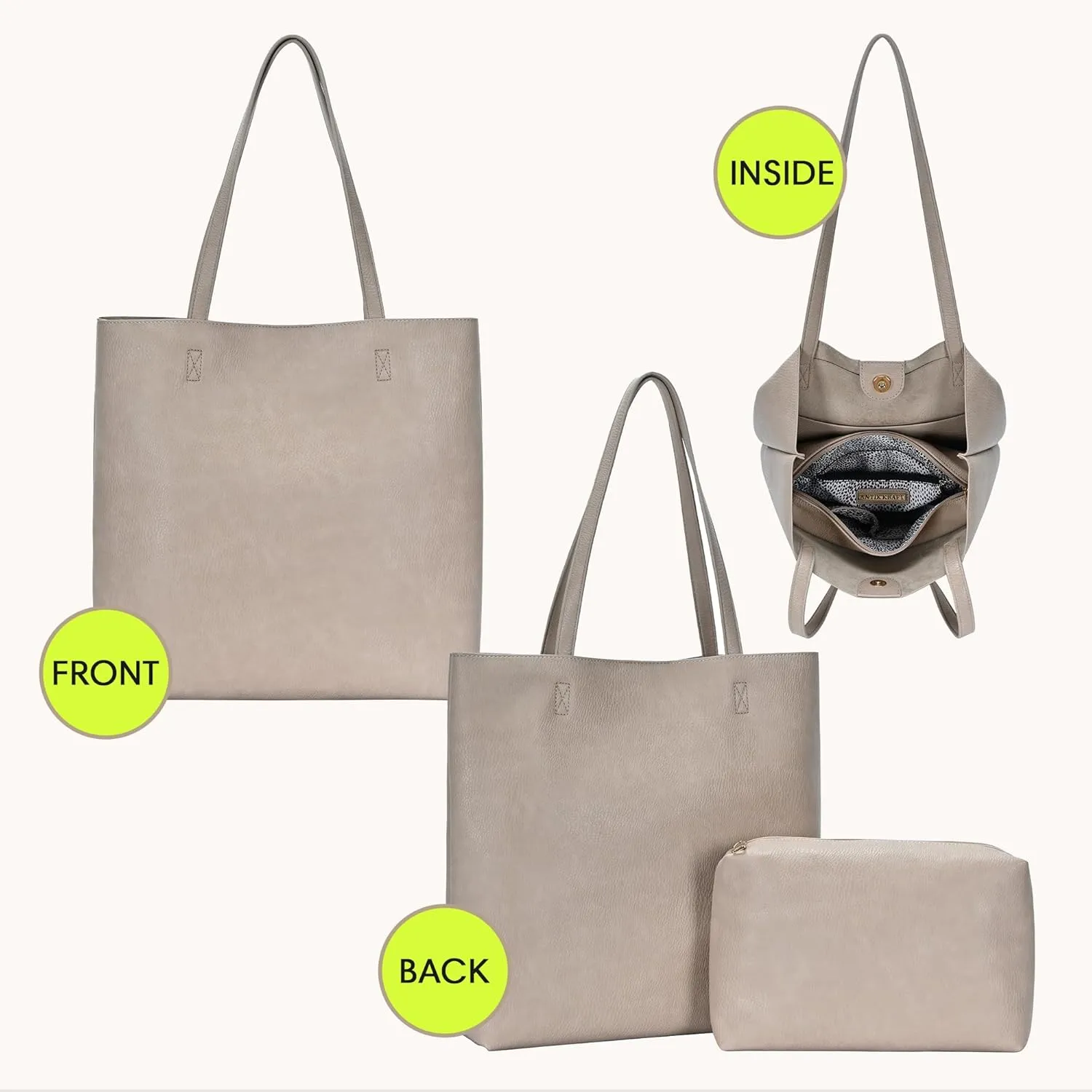 Antik Kraft Olivia Tote | Vegan Leather Tote Bag for Women, Top-Handle Shoulder Bag | 14.5L x 4.5W x 14.5H