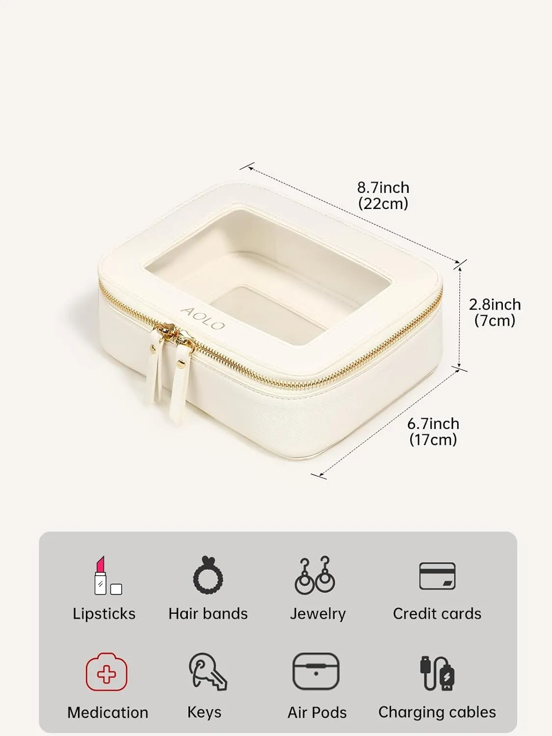 AOLO Travel Makeup Bag for Women - Clear Cosmetic Bags, Carry-on Make up Organizer Pouch with Transparent Windows and Zippers, TSA Approved Cute Cosmetics Case for Women & Girls