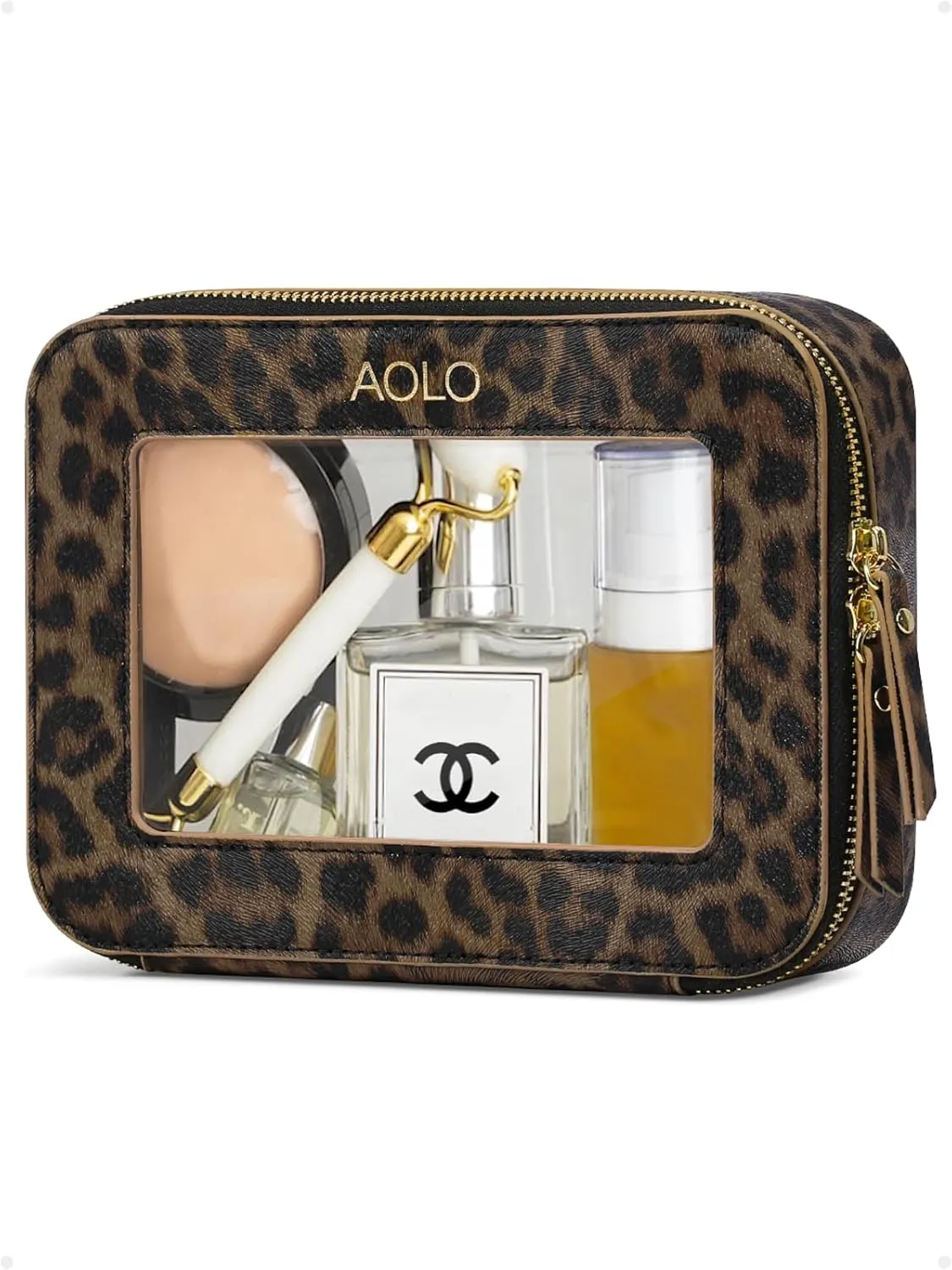 AOLO Travel Makeup Bag for Women - Clear Cosmetic Bags, Carry-on Make up Organizer Pouch with Transparent Windows and Zippers, TSA Approved Cute Cosmetics Case for Women & Girls