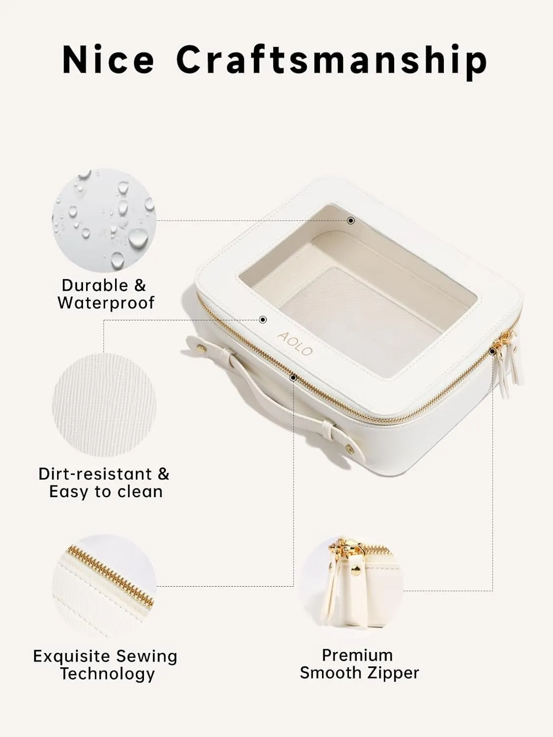 AOLO Travel Makeup Bag for Women - Clear Cosmetic Bags, Carry-on Make up Organizer Pouch with Transparent Windows and Zippers, TSA Approved Cute Cosmetics Case for Women & Girls
