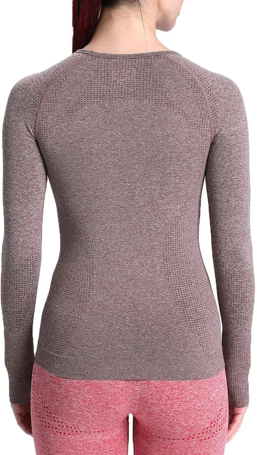 Aoxjox Workout Long Sleeve Shirts for Women Fall Athletic Gym Yoga Running Seamless Tee T-Shirt Tops
