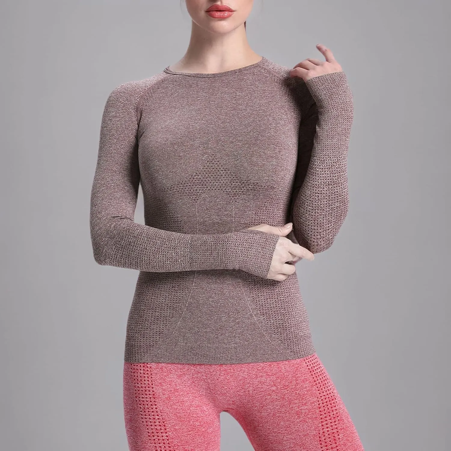 Aoxjox Workout Long Sleeve Shirts for Women Fall Athletic Gym Yoga Running Seamless Tee T-Shirt Tops